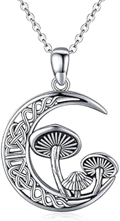 Mushroom Necklace 925 Sterling Silver Celtic Knot Crescent Moon Pendant Necklace Mushroom Jewellery Gifts for Women Daughter