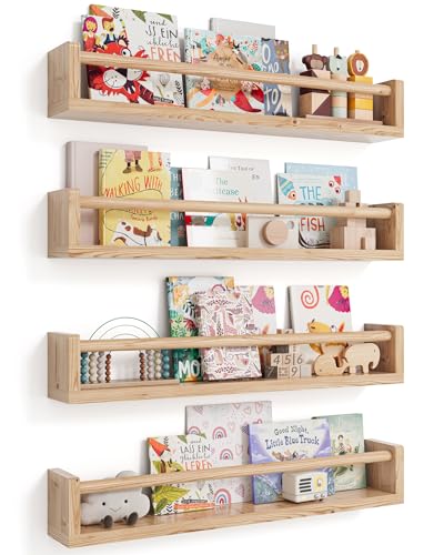 Seocry Nursery Book Shelves, 4 Pack, Wall Book Shelves for
