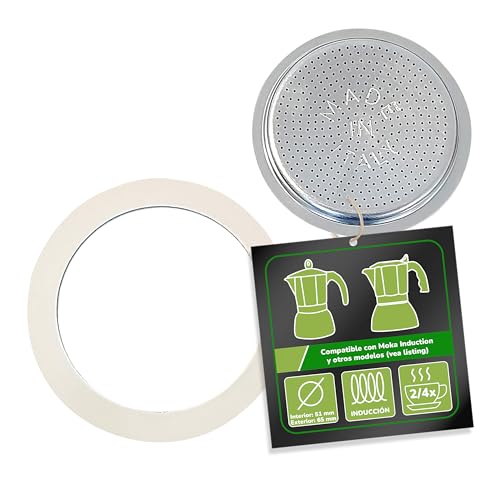harren24 Filtro y junta para cafetera espresso compatible con cafetera espresso Bialetti para 2, 3 o 4 tazas, diámetro exterior 63 mm, 6,3 cm, diámetro interior 57 mm, 5,7 cm, junta de repuesto, junta