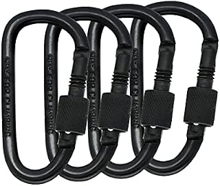 Aluminum Alloy D Ring Clip Heavy Duty Locking Carabiner Clip Hook High Strength Carabiner Key Chain Clip Hook For Outdoor Camping Fishing Hiking Traveling (Not for Climbing), 4PCS