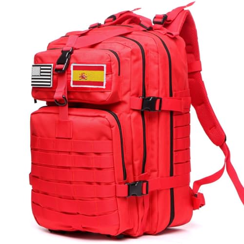 GUJOIN Mochila Tática 50 Litros con Sistema Molle - Gran Capacidad Militar Impermeable para Emergencias de 3 Días Caza Senderismo y Acampadas - Mochila para Actividades al Aire Libre (Rojo)