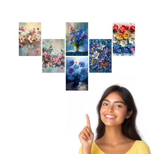 Image of SiddArtify Palette Knife Floral - Pink Blue and Rainbow Flowers - Set of 2-4x6 Inch - Board (Pack of 6) - Sticker (Pack of 6) Wall Room Decoration art Poster Prints
