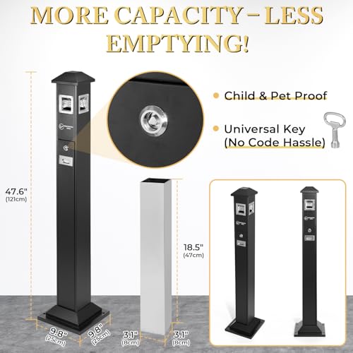 Image of Commercial Outdoor Waste Receptacle, 47.6 inch Stainless Steel, Lockable | Vertical Trash Can Ash Bin,4-sided Entry, Butts Receptacle, weather-resistant, for patios hotels offices sidewalks
