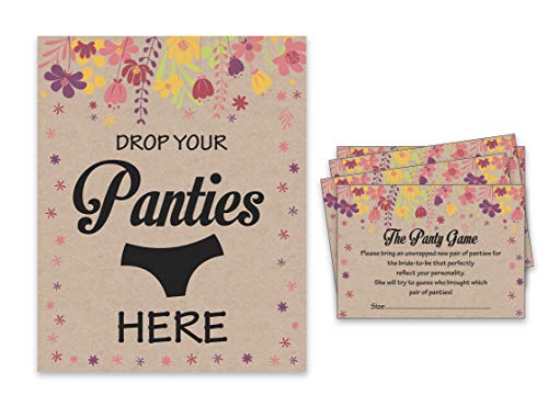 Inkdotpot Beige Girls Night Out Bachelorette Party Panty Game Rustic Kraft Floral Bridal Shower Game 1 Sign + 30 Size Cards #TOP6