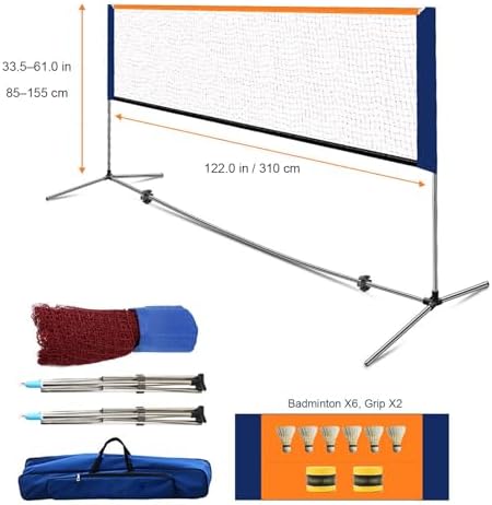 Portable Adjustable Badminton Net Set - Easy Setup, Includes Carry Bag, Perfect for Outdoor Sports, Backyard Games, Family Activities, and Fun Gatherings