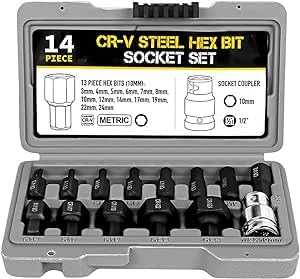 Hetkrishi 1/2-Inch Drive Impact Socket Set 14 Pieces Hexagon Drive Bits Inch Socket Set Allen Key Bit in Case 3-24mm Allen Wrench Socket Set (B0D7S3DPJS) Amazon Price History, Amazon Price Tracker