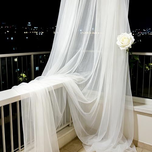 Tissu en Tulle Blanc, 6 m x 1.6 m, Tulle Doux pour Décoration de Mariage, Tenture Mariage, Tissu Drapé en Mousseline de Soie, Blanc Tulles, pour Arche De...