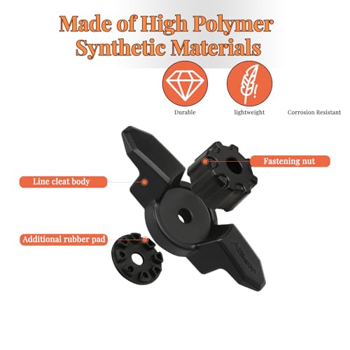 Atader Line Cleat for Kayak Track Mount 2 Pcs, Kayak Anchor Cleat & Track Mount Line Cleat, Line Cleat for Rail Mount Kayak Accessories, Black - Thumbnail 4