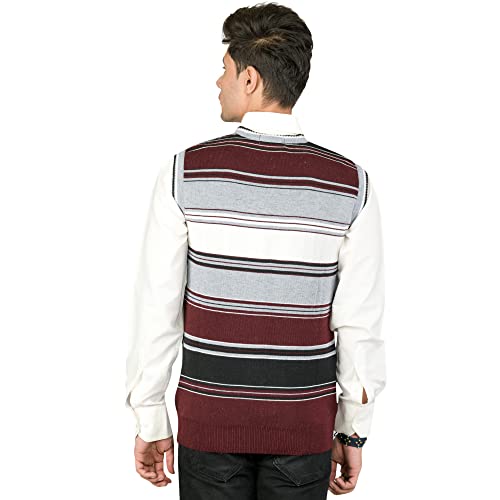 Image of Men Woolen V-Neck Printed Design Sleeveless Pullover Heavy Rainbow Fabric Winter Wear Pure Wool Cardigan Regular Coaty Fully Warm Heavy Pullover Cardigans Free Sizes