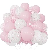 Adeyoo Pink Bow Balloons 50PCS, 12 Inch Pastel Pink, White & Clear Bow Print Balloons, Coquette P...
