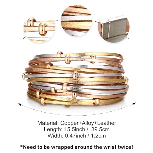 Image of Fesciory Leather Wrap Bracelets for Women, Boho Leopard Multi-Layer Crystal Beads Cuff Bracelet Jewelry
