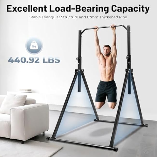 Triangular Pull Up Station, Carbon Steel Pull Up Bar for Home Gym Strength Training Equipment, 440.92 lbs 4.36 * 3.81 ft Adjustable Height Home Pull Up Bar (Free Standing)