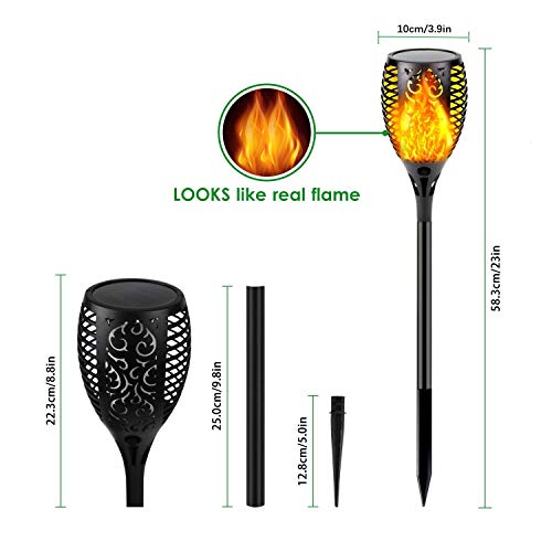 QINOL [Big Size] 4-Pack 33 LED Solar Lights Outdoor, Upgraded Solar Torch Light with Flickering Flame, Waterproof Landscape Decoration Lights for Pathway Garden - Dusk to Dawn Auto On/Off