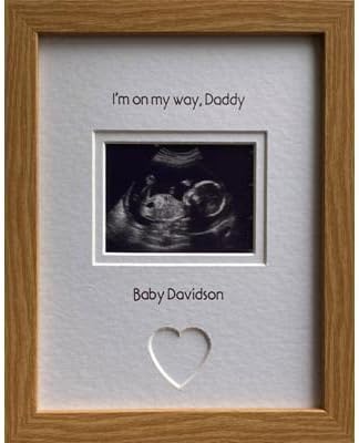 On My Way Daddy Baby First Scan Picture Frame (White Mount - Beech Frame)
