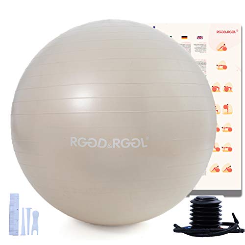 RGGD & RGGL - Pelota de gimnasia para yoga, yoga, oficina, casa, fitness, embarazo, pilates, material extra grueso, material resistente, válvula de inflado, extrafuerte (55 – 85 cm)
