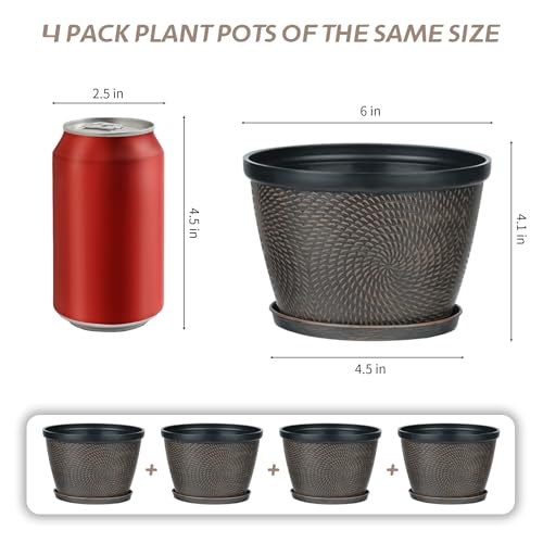 Image of Quarut 4 Pack 6 Inch Flower Pots Planters for Outdoor Indoor