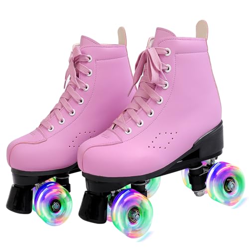 PERZCARE Roller Skates for Women,Double Row 4 Wheels Shiny Quad Men Skates,PU Leather High-top Roller Skates for Girls/Boys/Ladies/Unisex Indoor/Outdoor