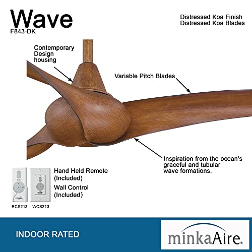 Minka-Aire F843-Dk, Wave, 52" Ceiling Fan, Distressed Koa With Remote And Additional Wall Control #TOP16