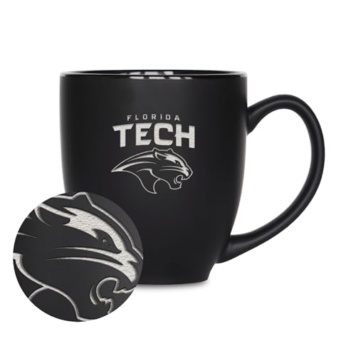 Rico Industries NCAA Florida Tech Panthers 15oz Laser Engraved Matte Black Ceramic Bistro Mug - for Hot or Cold Drinks