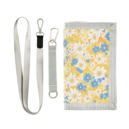 Blue White Daisy Flowers Yellow pocket wallets cool gifts cool mens small wallet with lanyard