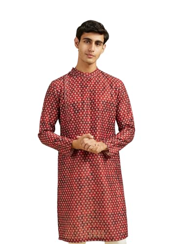Image of DIWAS by MANYAVAR Men's Art Silk Bandhani Prints Angrakha Style Kurta (1pc)