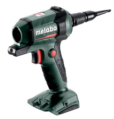 metabo Akku-Blaspistole BP 18 LTX BL - 18V, Brushless Motor, 0.7 m³/min Luftmenge, 122 m/s Luftgeschwindigkeit, LED-Arbeitslicht - Vielseitig für Reinigen, Ausblasen, Aufpumpen und Entlüften