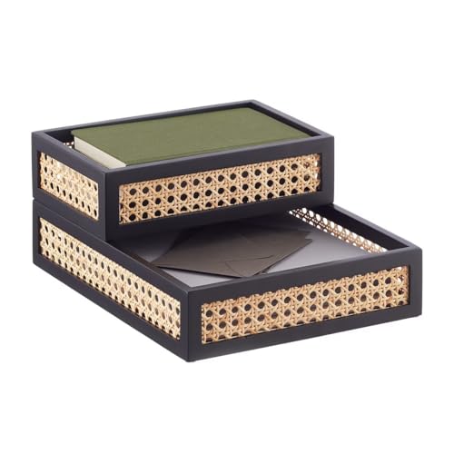 Image of Rectangular Bathroom Tray, Hand-Woven Rattan Storage Baskets Decorative Tray, Organizer Tray for Storage, (35cm x 25cm x 10cm)