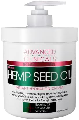 Advanced Clinicals Hemp Seed Oil Cream Face & Body Moisturizing Skin Care Lotion W/Arnica Montana + Rosehip Oil + Vitamin E, Skincare Moisturizer For Dry Skin, Age Spots, & Sun Damaged Skin, 16 Oz