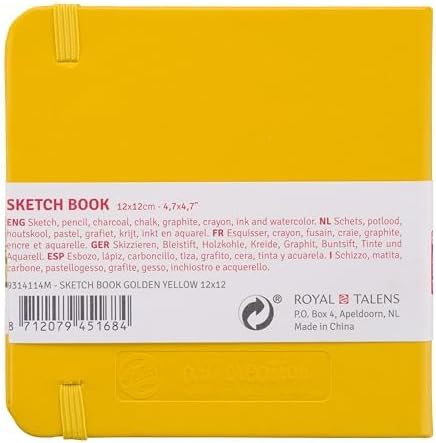 Detailaufnahme des goldgelben Einbands des Talens Art Creation Skizzenbuchs.