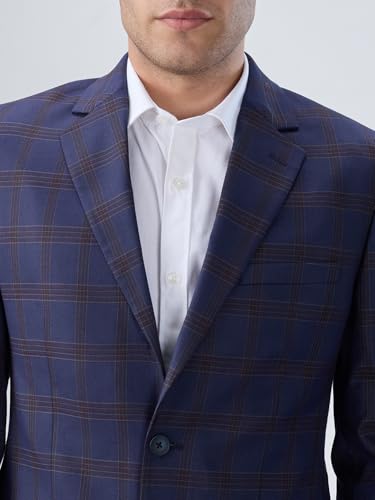 Image of Park Avenue Men Regular Fit Checks Pattern Poly Viscose Blend Notch Lapel Full Sleeve Formal Jacket