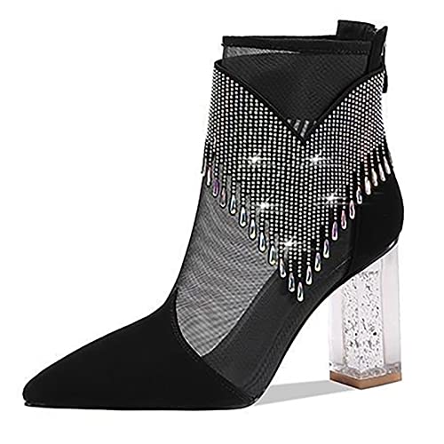 Escarpins noirs transparents à strass et talons hauts clairs pour femmes