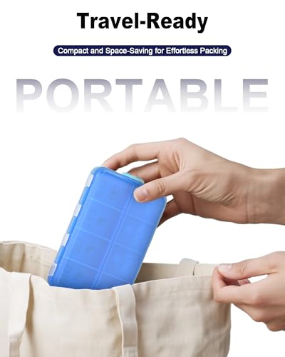 Image of Pill Organizer Travel Medicine Organizer - Weekly Pill Organizer with 2 Extra Compartments, Clear Printed Labels, AM PM Pill Dispenser