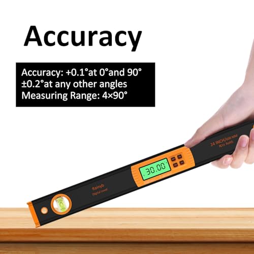 Rainyb 24 Inch Digital Torpedo Level Protractor Bright LCD Display IP54 Dust Water Resistant Magnetic Smart Level for Carpenters Woodworkers Fabricators by Rainyb - Image 3