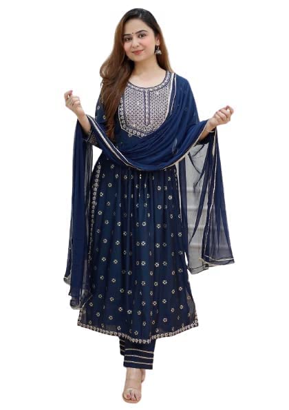 Rayon Embroidered Naira Cut Kurta Set