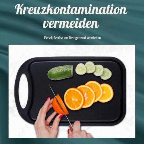 Foto von Schneidebrett , Hunnycook 3-tlg Set mit Saftrillen und rutschfeste Griffe, Antibakteriell Frühstücksbrettchen kunststoff Schwarz, BPA-frei, Spülmaschinenfest