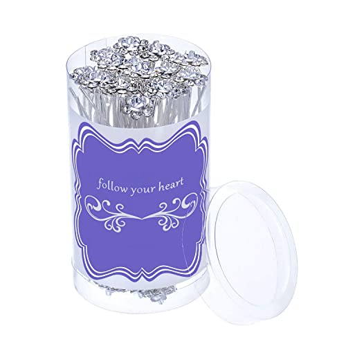 Eboot 40 Pack Crystal Hair Pins Rose Flower Rhinestone Hair Clips For Bridal Wedding Women Hair Jewelry Accessories, With Storage Bag (White) #TOP5