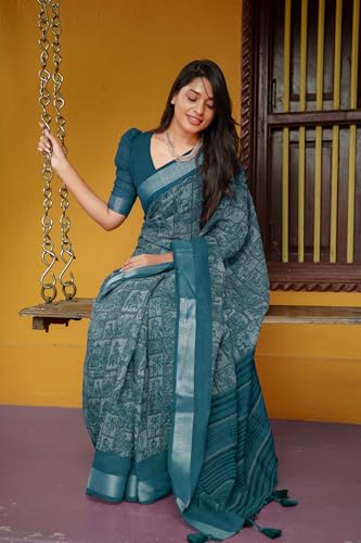 Image of MIRCHI FASHION Saree for Woman Cotton Blend Printed | Traditional Ethnic Sari for Ceremonial Use and Farewell with Blouse Piece