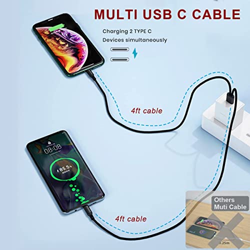 Dual Usb C Multi Charging Cable Dual 4Ft Length Cable Multi Usb C Cable Usb Charging Cable Nylon Braided Dual Usb C Charger Wire Compatible With Cell Phones/Huawei/Samsung Galaxy/Pixel/Lg/Tablets(4Ft) #TOP2