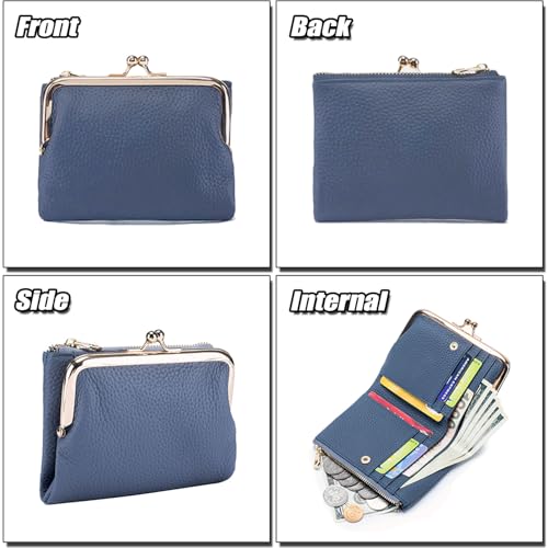 Genuine Leather Bifold Wallet for Women Ladies Kiss-lock Wallet Elegant Small Purse RFID Blocking Credit Card Holder2