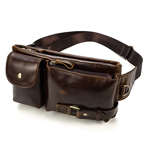 Leather Fanny Pack for Men Women-Genuine Waist Bag for Daily Hiking Travel Running Hip Bum Belt Pack Purse Wallet Cell Phone Pouch