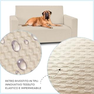 Banzaii Copridivano 1 Posto Elasticizzato Impermeabile Beige Antimacchia con Braccioli Sagomati, Made in Italy