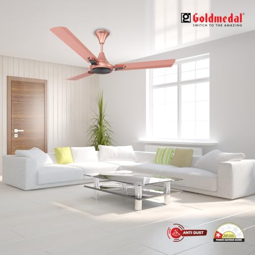 Image of Goldmedal Senora 1200 mm BEE Certified Star Rated Decorative Ceiling Fan | Anti Dust| High Air Delivery| High RPM |2 years Warranty (Rose Gold)