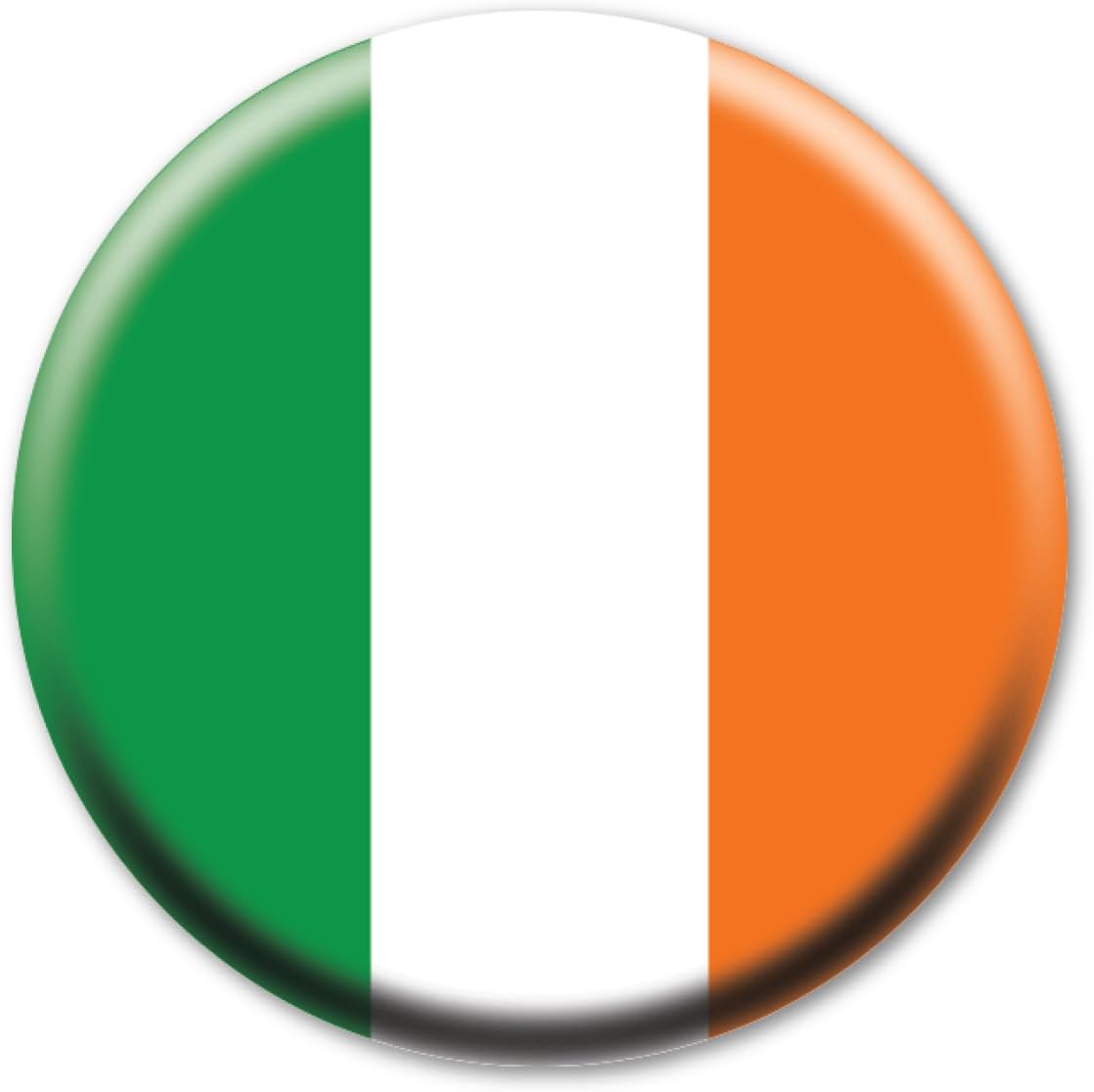 This Irish Flag Circle Button By Magnet America Is 2 1/4” Dia. or 3” Dia. Made For Clothing And Refrigerators