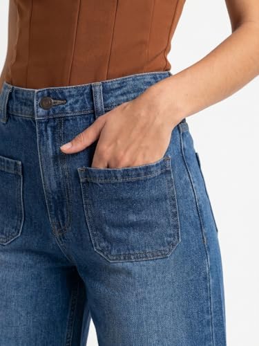Image of Urbano Fashion Women's Mid Rise Wide-Leg Washed Jeans Non-Stretchable