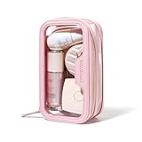 ROWNYEON Waterproof Toiletry Organizer Train Case, CLear Travel Makeup Bag for Women，Transparent Cosmetic Bag，Portable Makeup Case Organizer (pink)