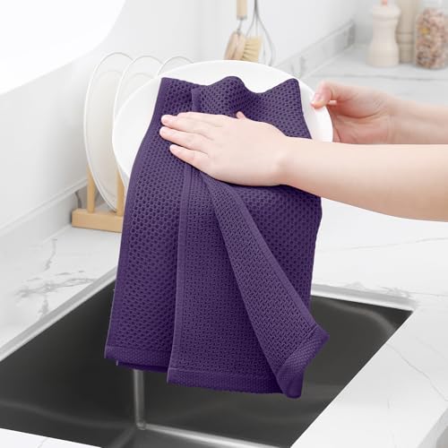Image of Homaxy 100% Cotton Waffle Weave Kitchen Dish Towels, Ultra Soft Absorbent Quick Drying Cleaning Towel, 13 x 28 Inches, 12-Pack, Eggplant