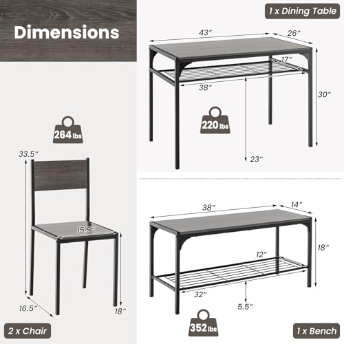 Tangkula Dining Table Set for 4, Kitchen Table with Bench and Chairs, Additonal Storage Rack, Modern 4-Person Dinette for Kitchen, Dining Room