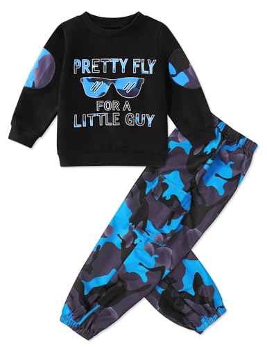 Image of Gaupafmb Toddler Boy Clothes Black Long Sleeve Letter Print Sweatshirts and Camouflage Pants Toddler Boy Fall Outfits