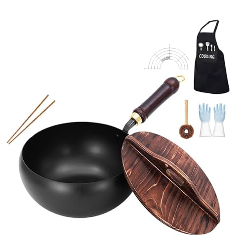 Wok de acero carbono con tapa de madera sin teflón miniatura 1