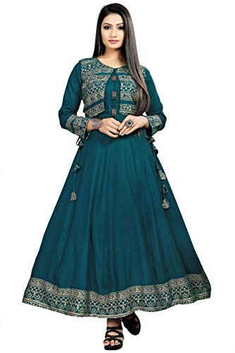 Image of HAPPY DESIGN Women Self Design Anarkali Rayon Kurti